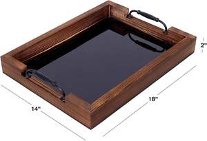 Élégant plateau de service en verre en bois pour le thé, le café, les collations et les desserts rehaussent la touche rustique de la ferme dans la cuisine et la salle à manger - Product Image 5