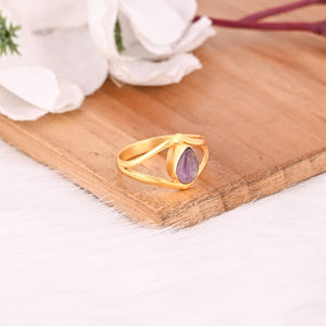 Women's Designer <b>Ring</b> Solid 925 Sterling <b>Silver</b> Yellow Gold Plated Fluorite Gemstone <b>Ring</b> <b>Statement</b> Jewelry Gift For Casual - Product Image 2