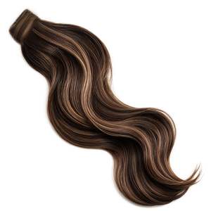Brazilian Human <b>Hair</b> Drawstring Ponytail Clip-In Extension Water <b>Wave</b> Dark Brown & Caramel Lowlights - Product Image 1
