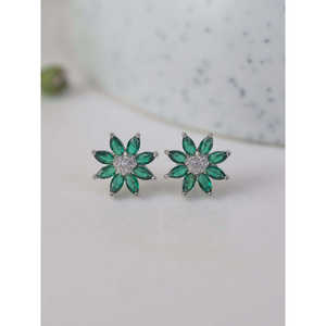Silver Flower <b>Stud</b> <b>Earrings</b> Green <b>Emerald</b> Cute Butterfly Shape Featuring Diamond Zircon Pearl Wedding Engagement Party Children - Product Image 2