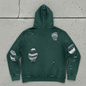 Sudadera con Capucha de Alta Calidad para Hombre, Estilo Urbano, Personalizada, de Algodón Puro, con Detalles Desgastados, Estilo Vintage, Bordada - Product Image 2