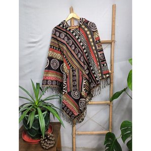 Geometric Urban Warm Hygge <b>Poncho</b> for Men and Women Yak <b>Wool</b> Blend with Hood and Pockets Handwoven and Decorated with Tassels - Product Image 6