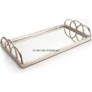Bandeja de espejo de lujo con marco de Metal pulido brillante plateado con forma de rectángulo, artículos de comida para servir suministros para restaurantes y hoteles - Product Image 1