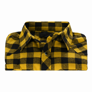 เสื้อเชิ้ตผ้าสักหลาดผู้ชายขายส่ง ระบายอากาศได้ดี สีดำเหลือง ลายสก็อตวินเทจ ทรงพอดีตัว เนื้อผ้านุ่ม สไตล์สตรีทแวร์ - Product Image 4