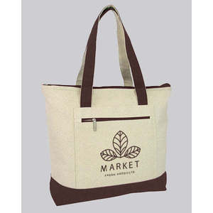 Customized Heavy Canvas Zippered Shopping Tote <b>Bags</b> with Logo <b>Medium</b> Size Available in Alternative Colors-TG213 - Product Image 1