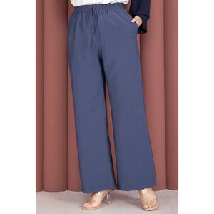 Casual for Tencel <b>Trousers</b> with <b>Elastic</b> <b>Waist</b> and Pockets Indigo Crepe Fabric Breathable Wide Leg Cargo Pants XL Size - Product Image 2