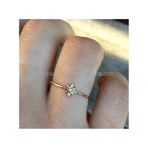 14K Vàng Tinh Tế Starburst Xếp Chồng Nhẫn Với Chính Hãng Kim Cương Handmade Đám Cưới Và Đồ Trang Sức Bên - Product Image 5