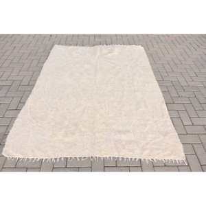 Modern Beige Wool <b>Rug</b> 5.1 X 6.4 ft Handmade Jacquard Turkish <b>Rugs</b> Latex Backing for Hallway <b>Bedroom</b> Rectangular Patchwork - Product Image 1