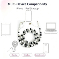 Câble USB 4-en-1 à motif damier avec perles, 5 couleurs, cordon de charge décoratif et tendance pour téléphone