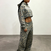 Ensemble survêtement femme en coton 100% avec sweat à capuche et pantalon de jogging imprimé léopard de haute qualité, taille plus