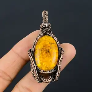 Baltic Amber Wire Wrap Copper Pendant Gemstone Fashion Jewelry for Women Men Gift For Her Fashion