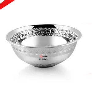 Tazón para servir ensalada y dátiles de acero inoxidable con acabado plateado de aspecto brillante para restaurante y bar de hotel - Product Image 1