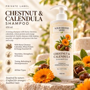 Shampoo à la marron d'Inde et au calendula en marque privée 450ml |   Soins capillaires naturels et végétaliens |   Fabricant OEM Espagne - Product Image 2