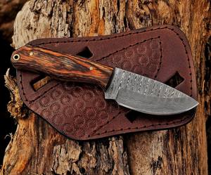 Cuchillo EDC de Hoja Fija de Acero de Damasco Nordic Forge OEM, Mango de Madera Laminada, Funda Pancake, Hoja Completa, Punta de Caída, para Caza y Camping - Product Image 3