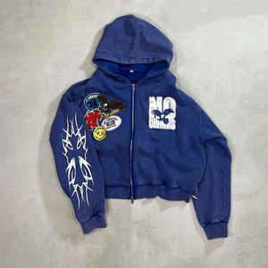 OEM 도매 내구성 운동복 스트리트 스타일 사용자 정의 자수 패치 인쇄 남성 지퍼 업 까마귀 - Product Image 1