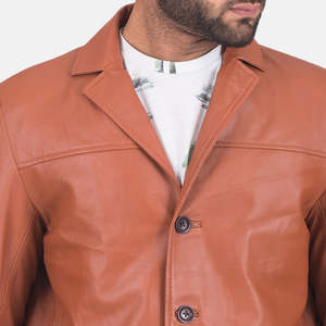 Blazer en cuir marron ajusté James Tan, options simple ou double boutonnage, styles décontractés et luxueux, imprimé court pour soirées mode - Product Image 4