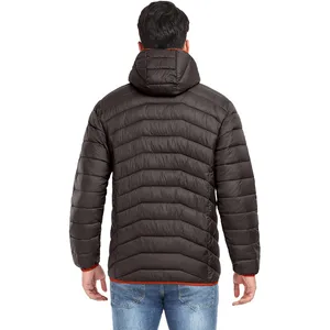 Men's Winter Hooded Puffer Jacket Windproof Zipper Closure Casual Style Solid <b>Colour</b> Polyester Wadding Slim Fit Regular Length - Product Image 2