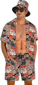 Men's Breathable <b>Hawaiian</b> Casual Summer Sport Suits Comfortable Mens Quarter Zip Polo Shirts and Bottom <b>Shorts</b> Sets Mid Waist - Product Image 5