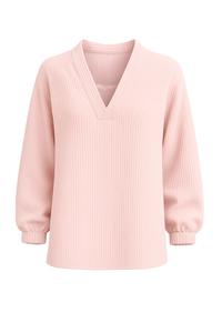 Pull Tunique Femme Chic Col en V Côtelé Longueur Au-dessus du Genou Écologique Respirant 100% Coton Gaufré Un Ensemble - Product Image 6