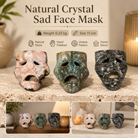 Masque en cristal sculpté en forme de visage triste, ornement en pierre naturelle pour décoration d'étagère, espace de méditation et exposition artistique