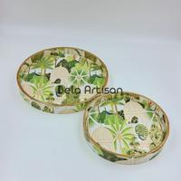 Table basse ronde de 8 pouces en bois de manguier au design luxueux, motif végétal moderne, écologique, 100 % sans danger pour les aliments, imprimée à l'émail, personnalisable