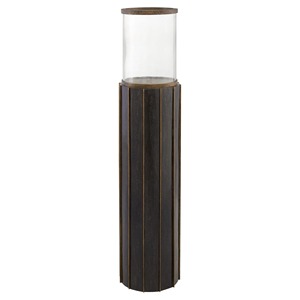 Tall Fluted Ribbed Floor Pillar <b>Candle</b> <b>Holder</b> Dark <b>Bronze</b> Finish Heavy Weighted Metal Glass Hurricane Lamp Christmas Easter Heat - Product Image 2