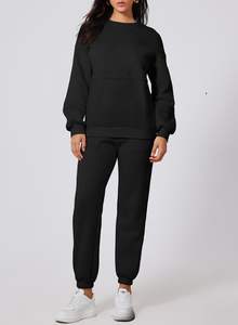 Ras du cou de luxe automne Logo survêtement 100% coton hiver survêtement en gros femmes dernière conception haute 2 pièces plaine Jogging porter - Product Image 4