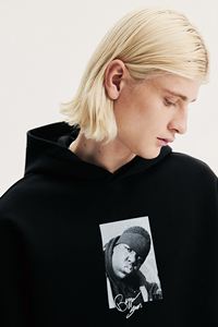 Sudadera con capucha estampada de ajuste holgado y relajado para hombre, forrado de mezcla de algodón Jersey, sudaderas negras de manga larga con bolsillo lateral de canguro - Product Image 6