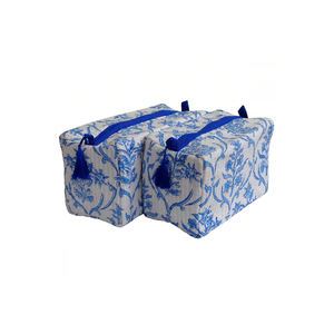 Ensemble de 2 sacs à maquillage et cosmétiques, bloc de main indien en coton imprimé matelassé et rembourré, à vendre - Product Image 1