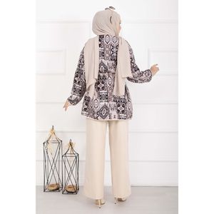 Conjuntos de Traje Beige para Mujer con Chaqueta con Adornos de Estampado Étnico - Product Image 4