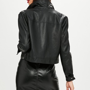 แจ็กเก็ตหนังสไตล์นักขี่จักรยานสำหรับผู้หญิงปกปกปกคอเสื้อบุผ้าขนสัตว์ขนาดพลัสไซส์ - Product Image 2