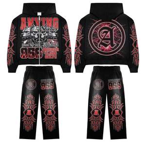 Conjunto de sudadera con capucha de lana de algodón lavado con ácido para hombre, chándal transpirable con logotipo personalizado para ropa informal para gimnasio de invierno fitness - Product Image 2