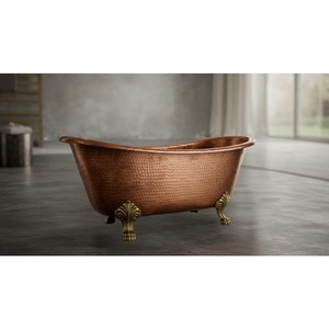 Vintage Copper Clawfoot Bathtub, Outdoor Soaking Tub With <b>Towel</b> Holder, Handcrafted Statement Piece For Elegant Interiors - Product Image 6