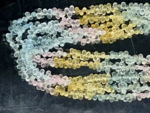 Perles de pierre d'aigue-marine naturelle à facettes multiples Briolette Teardrops 5mm taille 8 pouces brin pour la fabrication de bijoux - Product Image 4