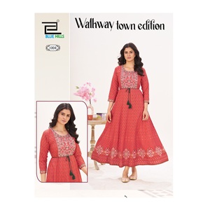 El último vestido indio Anarkali de rayón de 14Kg bordado con cinturón para fiesta de trabajo étnico y ropa para ocasiones especiales para adultos por exportación - Product Image 3