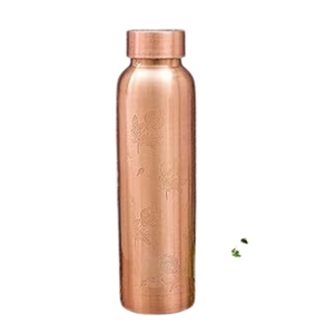 Fine Quality <b>Copper</b> Water <b>Bottle</b> With Embossed Floral Patten Design Rectangular Shape <b>Bottle</b> For <b>Drinking</b> Office Carrying <b>Bottle</b> - Product Image 4