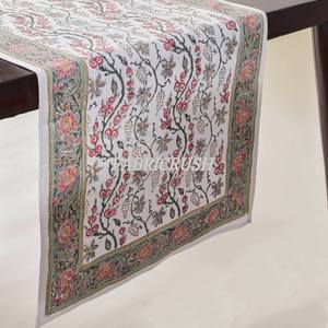 Tendance corail rose chasseur vert indien Floral main bloc imprimé coton tissu chemin de Table pour mariage décor à la maison chambre en plein air - Product Image 4