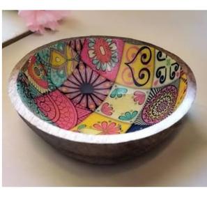 Bol à fruits en bois au design élégant, autocollant en émail, bol rond en bois de manguier, parfait pour les noix, les bonbons, les amuse-gueules, les olives et la salsa - Product Image 6