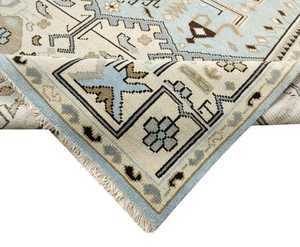 Alfombra de área Oushak marfil azul claro alfombra turca hecha a mano medallón geométrico de alta calidad Algodón Vintage granja Boho Decoración - Product Image 1