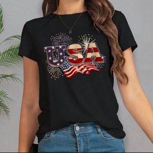 T-shirt à manches courtes avec imprimé drapeau américain USA, t-shirt personnalisé pour femmes, streetwear, haut pour femmes - Product Image 1
