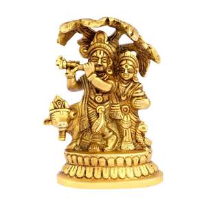 Laiton poli Radha Krishna arbre idole Murti avec Statue de vache religieux maison article décoratif Style d'arbre Kalpvariksha - Product Image 1