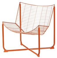 Chaises longues industrielles modernes en fil métallique, design géométrique unique en orange audacieux, idéales pour la création urbaine pour la maison ou le studio