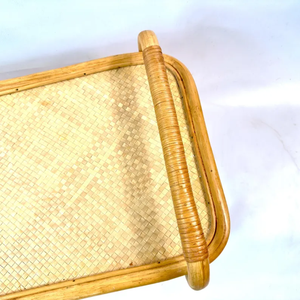 Bandeja de Servicio Vintage de Bambú y Ratán, Bandeja de Desayuno de Mediados de Siglo - Product Image 2