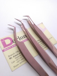 Pince à cils professionnelle Dorlon en or rose en acier inoxydable Points pointus Embouts en fibre de méga volume Faux cils certifiés CE - Product Image 2
