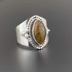 Anillo de ojo de tigre otomano gótico de plata 925, tamaño personalizado, anillo gótico clásico bohemio hecho a mano, hombres, bodas, fiestas, ágata, piedra principal - Product Image 1
