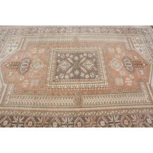 Turkish Large Rug 6x8.7 ft, <b>Brown</b> Orange Moroccan Rug <b>Wool</b> - Product Image 4