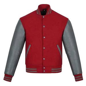 Chaquetas de Lana de Color Rojo con Mangas de Cuero Gris y Decoración de Botones, Ropa para Hombre, OEM Personalizado - Product Image 6