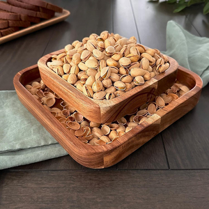 Tazón de tuerca de Acacia Premium con soporte de concha, plato de aperitivos Rectangular moderno de doble capa para pistachos, cargador de semillas, eventos de almacenamiento - Product Image 1