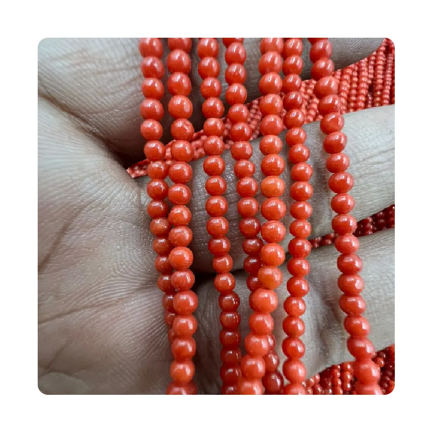 Indian Manufacturer Natural Italian Coral Smooth Round Ball Shape Beads Size 2.5 Mm to 3.5 Mm Approx 20 Inches Necklace