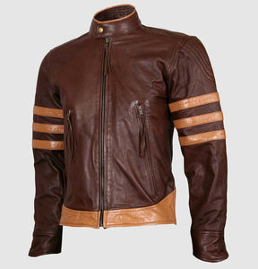Veste en cuir véritable pour homme OEM, col montant, logo frontal, écologique, coupe-vent, fermeture éclair de haute qualité, vente en gros, ventes chaudes - Product Image 1
